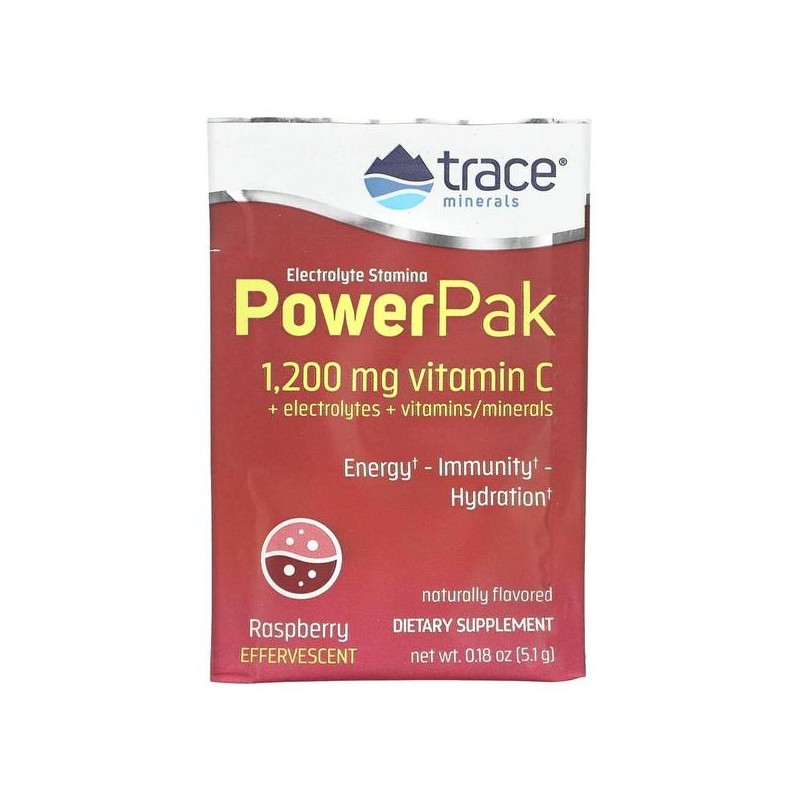 미국직구 Trace Minerals 트레이스미네랄 파워팩 1200mg 비타민C 라즈베리맛 5.1g 30봉