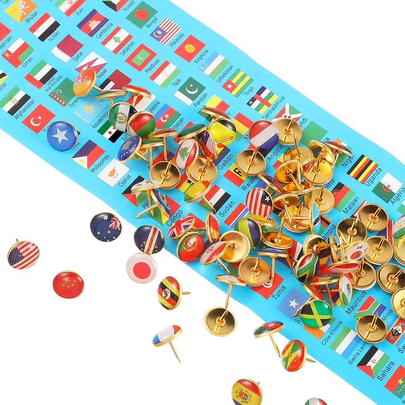194 Pieces Creative Push Pins National Flag Pins Thumb Tacks