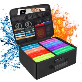 DocSafe Photo Storage Box with Lock,Fireproof Photo Organizer Box with 16 Inner 4" x 6" Photo Case(Multi-Colored),Collapsible Portable Photo Filing Safe Storage with Water-Resistant Zipper for Photos