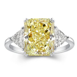 RODIFFY 4CT Simulated Yellow Diamond Engagement Ring,925 Sterling Silver Radiant Cut 3-Stone Promise Ring(Size:6.5)