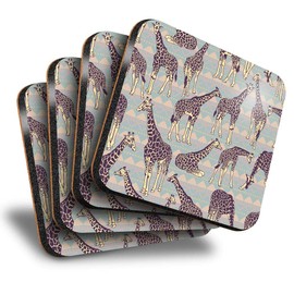Destination Vinyl ltd Great Coasters (Set of 4) Square - Pattern Giraffe Animals Wild Zoo Drink Glossy Coasters/Tabletop Protection for Any Table Type #8712