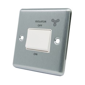 AET CSC3PFANWH Satin Chrome Classical White Insert Plastic Rocker Switch-10 Amp 3-Pole Fan Isolator Switch