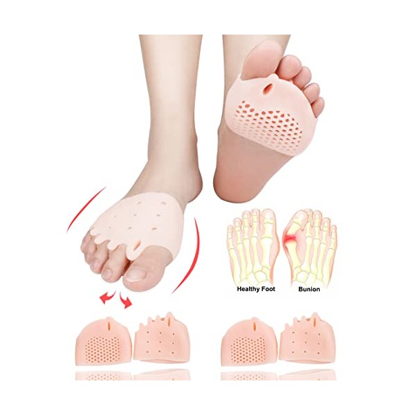 Metatarsal Pads, Toe Separators, Soft Gel Bunion Corrector Cushion, Toe Spacers, Breathable&Reusable, Idea for Mortons Neuroma, Diabetic Feet, Hammer Toe, Blisters, Rapid Pain Relief