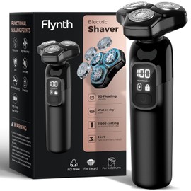 Maquinilla de afeitar eléctrica para hombres Flynth 3 en 1 máquina de afeitar rotatoria de 3 hojas mojada/seca para barba, nariz y cara, resistente al agua IPX7, juego de aseo de carga rápida