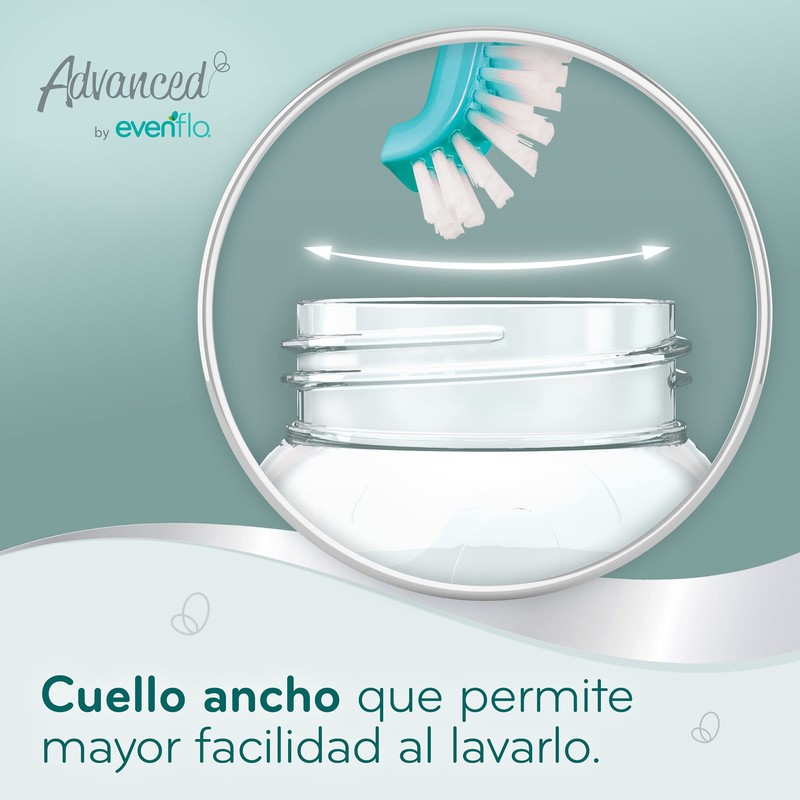 Advanced by Evenflo, Biberón Anticólicos Cuello Ancho, Transparente, Flujo Lento,