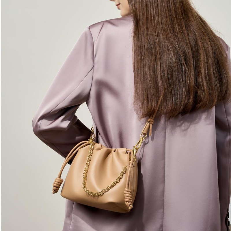 Yocipa Genuine Leather Drawstring Shoulder Bag, Women's, Crossbody Leather, Mini