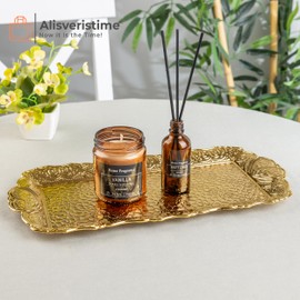 Alisveristime Set of 2 Ornate Metal Serving Trays – Ottoman Motif Decorative Sheet Metal Trays, (14.2" x 7.1", 10.8 oz) (Gold)