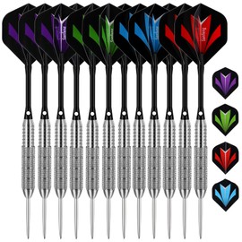 sanfeng 12 Pack Steel Tip Darts Set – 24G Silver Darts with Flights, Stems (Shafts)