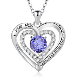 Yaumatea Always and Forever Double Heart Necklace for Women, I Love You Necklace with Cubic Zirconia, Birthstone Available, Romantic Jewelry Gift for Wife, Mom, Daughter, Girlfriend, Perfect for Mother's Day, Anniversary, Birthday, Valentine's Day (Sept 