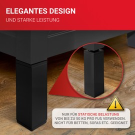 LouMaxx Furniture Feet Adjustable Square - Set of 4 40 x 40 x 150 mm in Black Including Mounting Plate - Feet for Furniture Made of Aluminium - High-Quality Cabinet Feet for Individual DIY Furniture