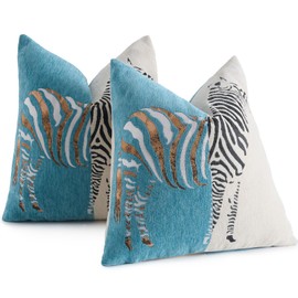 AmHoo Set of 2 Throw Pillow Covers Zebra Chenille Patchwork Decorative Pillows Cover Pillowcase for Sofa Couch Bed 18 x 18-Inch Coastal Shade