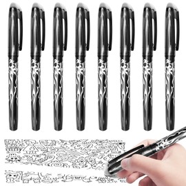 Obidodi 8 Erasable Pens Black, Friction Pens Rub Out Pens, Eraser Pens with Rubbers on the End for Kids and Adults, 0.5mm Erasable Gel Pens for Notebook School Office Stationery (Black)