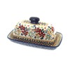 Blue Rose Polish Pottery Red Daisy Butter Dish