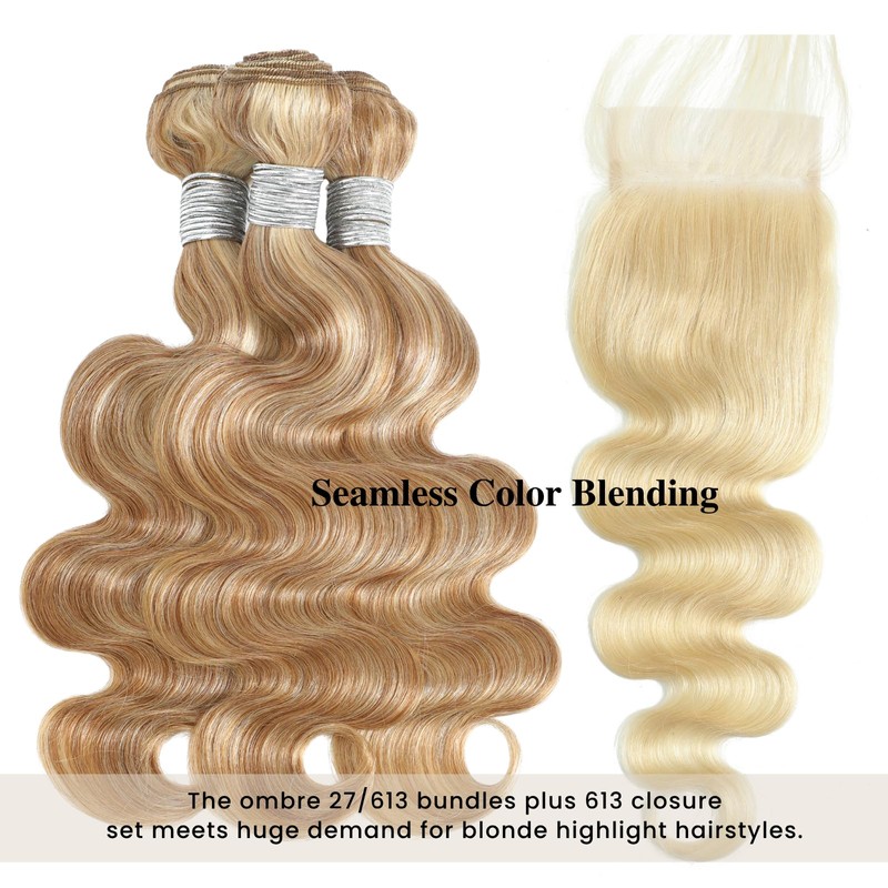 #613 Light Blonde Body Wave 4x4 HD Transparent Lace Closure