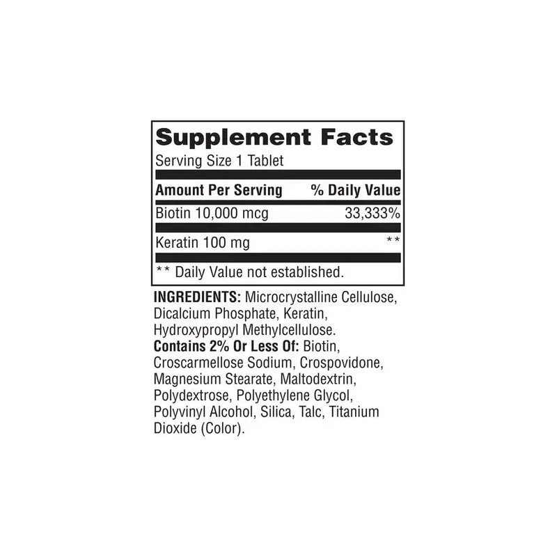 Biotina Plus Keratin Extra Strength 10,000 Mcg 60 Tabletas