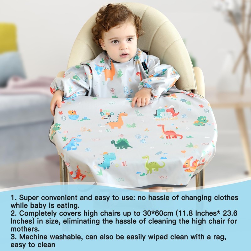 PewinGo Baby Bib with Sleeves Attaches to Your High Chair,