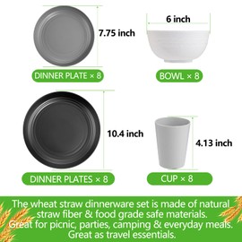 Supernal 32pcs Wheat Straw Dinnerware Sets,Plates and Bowls Sets,Reusable Plastic Plate,Microwave Dishwasher Safe,Plastic Dinnerware Set,Four Color Set 16pcs Plates,8pcs Bowls,8pcs Cups