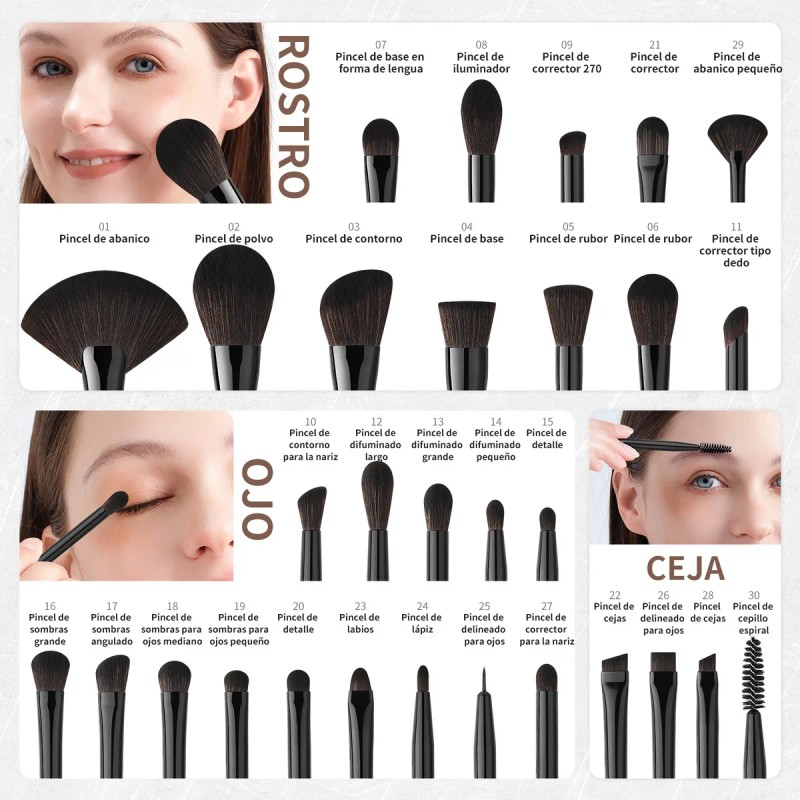Juego De Brochas De Maquillaje Profesional Docolor, 30 Pieza