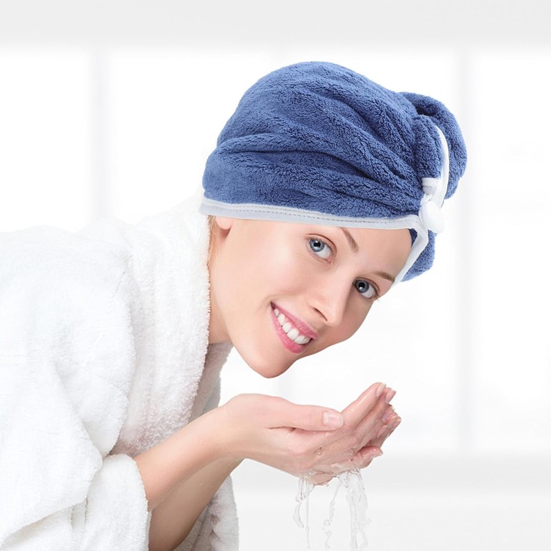 INOOMP Toallas Cabello de Microfibra Ultrafinas 2piezas Azul y Púrpura
