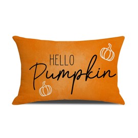wyooxoo Fall Pillow Covers 12x20 Inch, Hello Pumpkin Autumn Throw Pillow Covers Thanksgiving Pillowcase for Sofa Couch Bedroom Outdoor Farmhosue Cushion Home Decoration (12" x 20", Orange)