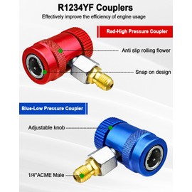 QAGGUM 29 Pcs Automotive R1234YF Quick Couplers Kit, High/Low Side R134a to R1234yf Conversion Adapter Kit with Self-Sealing and Puncture Style R1234yf Can Taps for R134a & R1234yf Car AC Systems