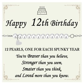 EPVID Gifts for 12 Year Olds Girls, Pearl Birthday Bracelet for 12th Birthday, Ideal Birthday Jewellery Presents for Teenage Girls Daughter Granddaughter Niece Sister Friend