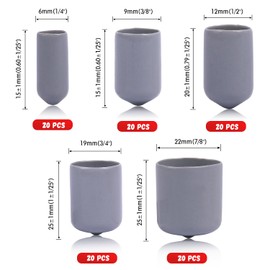 Rubber End Caps, 1/4" 3/8" 1/2" 3/4" 7/8" Gray Vinyl Cover Screw Thread Protectors Assortment Kit(20Pcs per 6mm 9mm 12mm 19mm 22mm)