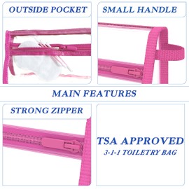 Olanmark 3 Pack TSA Approved Toiletry Bag - Quart Size Travel Bag for Toiletries - Reusable Clear Bag for Liquids - 311 Compliant Airplane Bag Pink