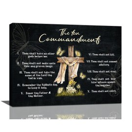 The Ten Commandments Wall Art 10 Commandments Cross Butterfly Bible Verse Christian Scripture Pictures Wall Decor Canvas Painting Prints Artwork Framed for Church Bedroom Bathroom Kitchen 16"x12"
