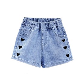 Girls Denim Shorts - Soft Cotton Elastic Waist Jean Shorts for Girls, Summer Clothes with Pockets, Ages 5-10, Perfect for Dance and Play (E, 150)