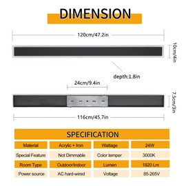 YAOWSZM 47inch Outdoor Wall Sconce 24W Modern Outdoor Lights IP65 Waterproof LED Wall Light Fixtures Black Exterior Wall Sconces Suitable for Garden Garage Porch Patio