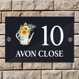 Badgemaster Modern Anthracite House Number Sign Plaque Stainless Steel Standoffs 20cm x 13cm Sunflower Bucket