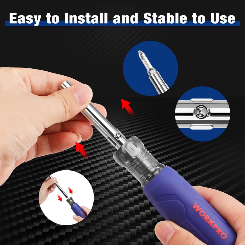 WORKPRO Multi Screwdriver Set 2 Pieces, 6-in-1 Convertible Screwdriver and