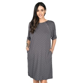 MijaCulture 3-in-1 Birth Dress Nursing Nightdress Maternity Nightdress 4128, Graphite / Hearts