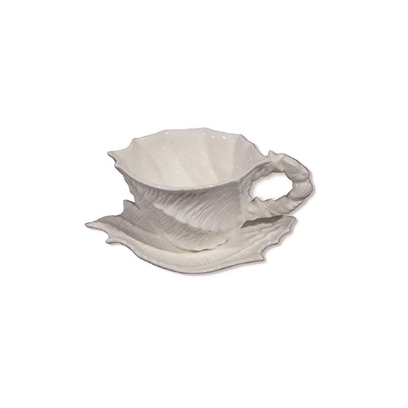 Blue Sky Ceramics Shell Figural Cup & Saucer White, Multi