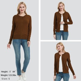 Women's Lightweight Round Neck Knit Cardigan Long Sleeve Button Down Open Front Cardigans for Women Spring Autumn Winter Brown