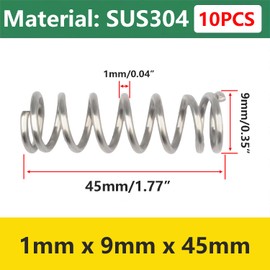 Qrity Pack of 10 compression springs, stainless steel coil springs, 304 steel spring, 1 x 9 x 45 mm spring, compression spring for replacement and repair