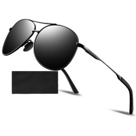 kunchu Vintage Sunglasses Womens Oval Retro Polarised UV400 Protection-Dark Black