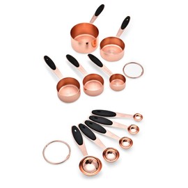 Copper Measuring Cups and spoons set of 10 Piece, Stainless Steel Nesting Measuring Cup Set with Soft Touch Silicone Handles, for Dry and Liquid Ingredients