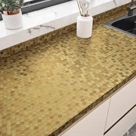 Wallderful Gold Hexagon Metallic Wallpaper Peel and Stick Countertops Waterproof Honeycomb Metallic Contact Paper Textured Fridge Covers Metal Wall Paper for Cabinet Kitchen Backsplash Shelf Liner