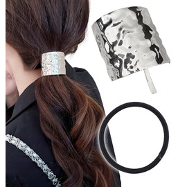 Herbeluemily Pony Hook Hair Ornament, Metal, Hair Tie, Hair Cuff, Barrette, Hair Clip, Hair Clip, Silver