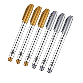 Gold and Silver Metallic Marker Pens, Metallic Permanent Markers Suitable for Cards Writing Signature Lettering Metallic Painting Pens (Gold and Silver, 1.5 mm 6 Pens)