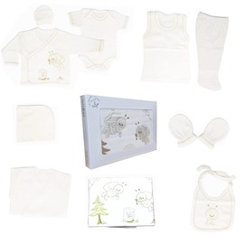 Blue Eyes Newborn Baby Hospital Gift Set 100% Natural Cotton First Equipment Unisex Clothing Gift Set for Babies 0-4 Months 10 Pieces (Gold-Sim10), Gold-Sim10
