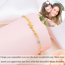AINILOVE Mama Bracelets for Women, Little Words Project Mama Bracelet Gift for New or Expecting Mom, Pregnant Friend With Cards & Box (Mama Bracelet Gold)