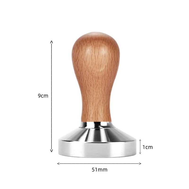 Coffee Tamper 51mm, Flat Base Espresso Coffee Tamper, Wood Handle