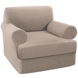 Turquoize T Cushion Chair Slipcover Armchair Slipcover for Living Room Stretch Sofa Couch Cover Soft Armchair Cover Washable Furniture Covers with Individual T Cushion Seat Covers (Chair, Sand)