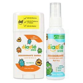 DIADIÉ Kids| Desodorante natural para niños| elimina mal olor| axilas y pies| Barra + Atomizador| 2Pack