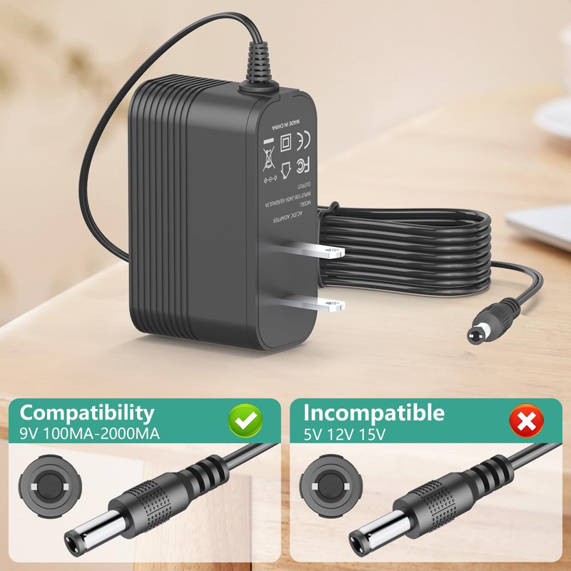 Power Cord for Crosley Record Player, 9V AC Adapter Compatible