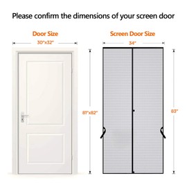 Sunolga 34 x 83 Inch Magnetic Screen Door, Fits Doors Size 32 x 82 Inch, Reinforced Fiberglass Screen Door Mesh with Full Frame Hook & Loop, Door Screen Magnetic Closure for Hands-Free