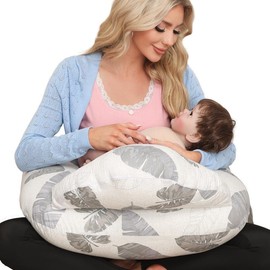 Nursing Pillow for Breastfeeding, Breastfeeding Essentials for Newborn, More Support for Mom and Baby, with Adjustable Waist Strap and Removable Cotton Cover